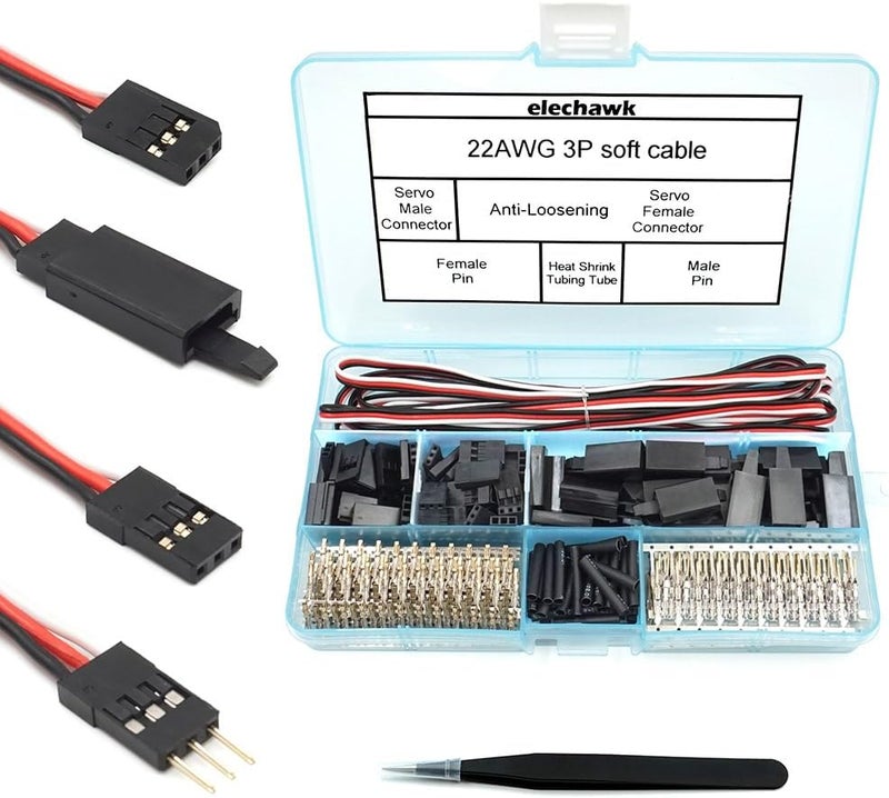 elechawk 30 Sets Servo Connector Male Female Plug Crimp Pin Cable Kit Compatible with Futaba JR Hitec Spektrum RC Connectors (Without Crimping Tool) - Image 1